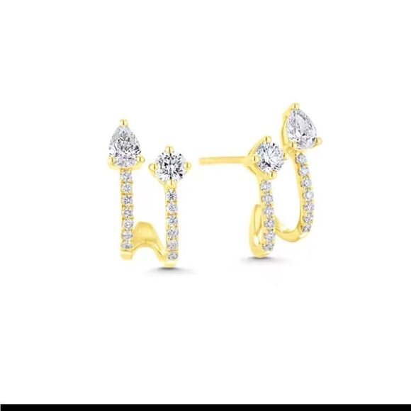 Elegant Gold and crystal double Stud Earrings - Picture 1 of 1